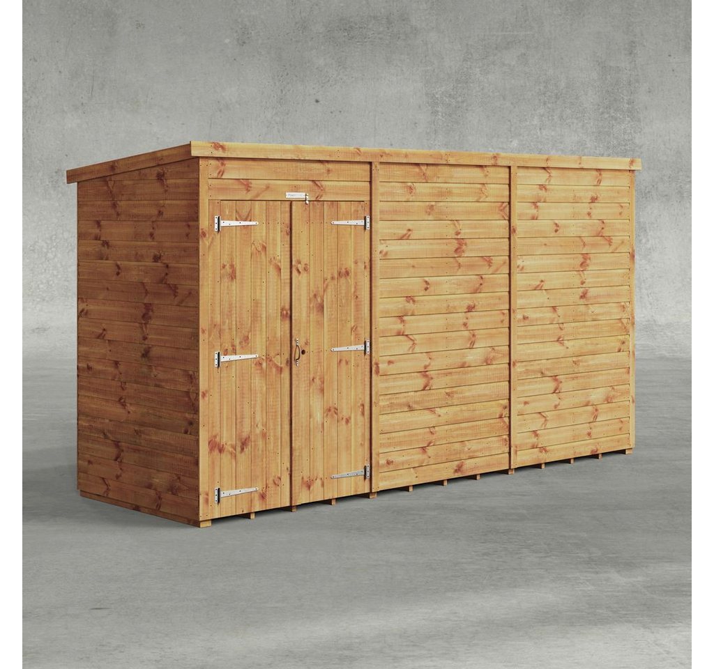 Powersheds Gartenhaus mit Pultdach aus Nut- und Feder Vollholz mit Doppeltür ohne Fenster, BxT: 360x120 cm, (Polyester-verstärkte Dachpappe, gehärtetes Glas, hochwertiges Holz), Hochwertiges Holz von Powersheds