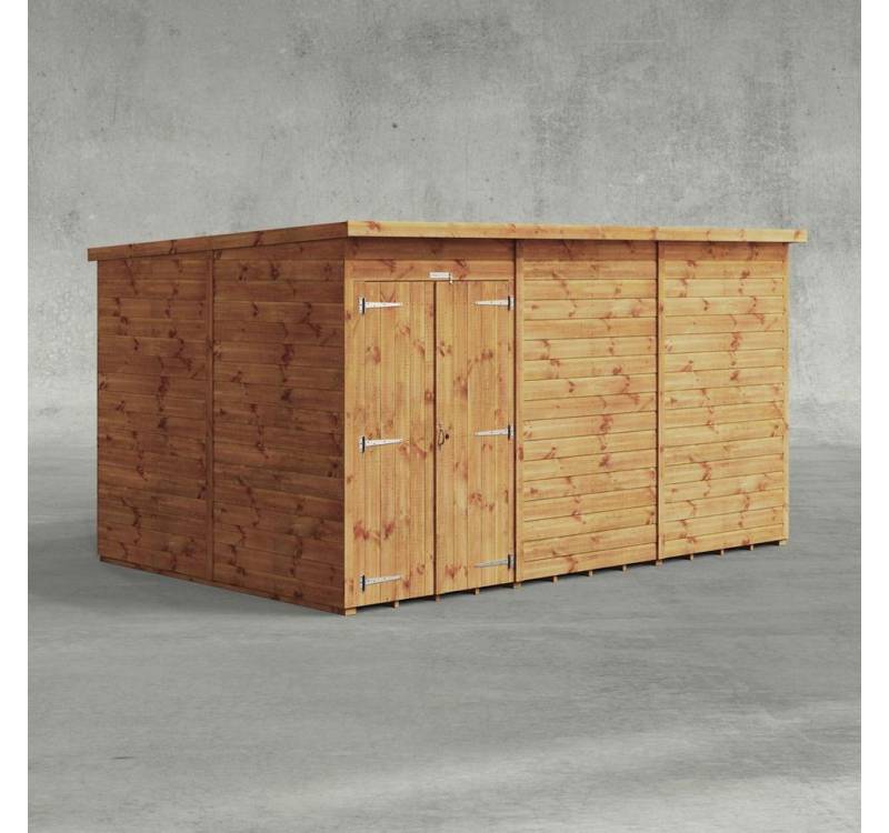 Powersheds Gartenhaus mit Pultdach aus Nut- und Feder Vollholz mit Doppeltür ohne Fenster, BxT: 360x240 cm, (Polyester-verstärkte Dachpappe, gehärtetes Glas, hochwertiges Holz), Hochwertiges Holz von Powersheds