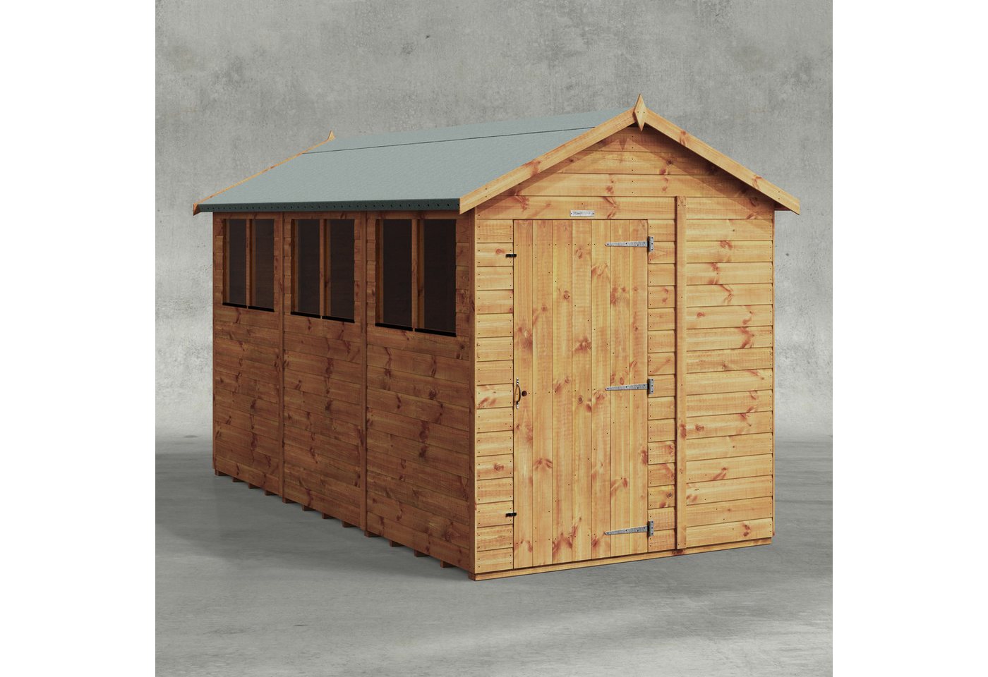 Powersheds Gartenhaus mit Satteldach aus Nut- und Feder Vollholz, BxT: 360x180 cm, (Polyester-verstärkte Dachpappe, gehärtetes Glas, hochwertiges Holz), Hochwertiges Holz von Powersheds