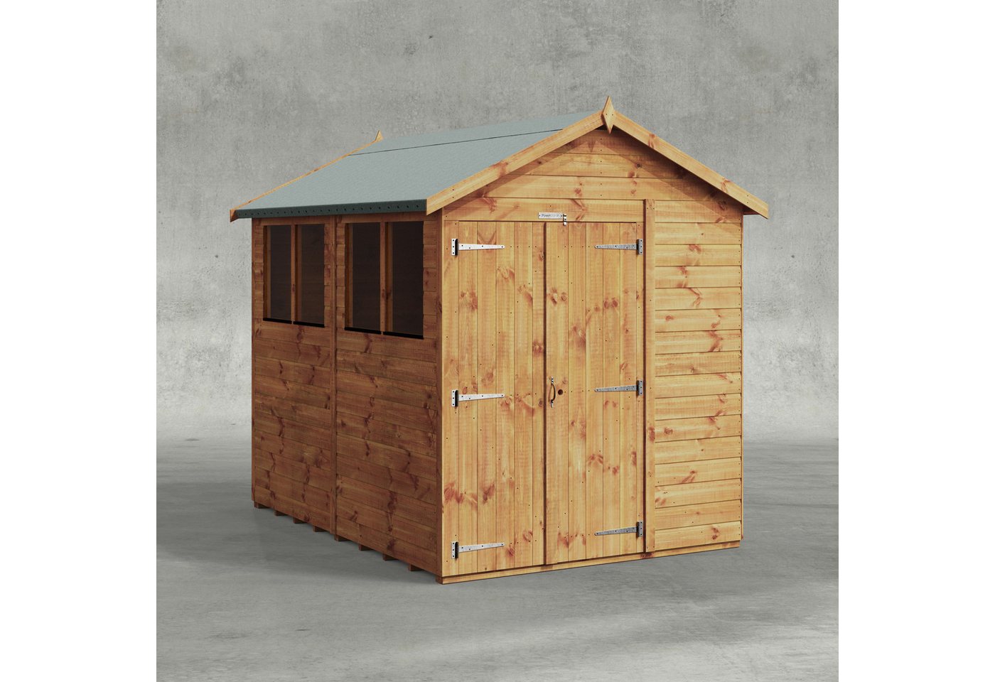 Powersheds Gartenhaus mit Satteldach aus Nut- und Feder Vollholz mit Doppeltür, BxT: 240x180 cm, (Polyester-verstärkte Dachpappe, gehärtetes Glas, hochwertiges Holz), Hochwertiges Holz von Powersheds