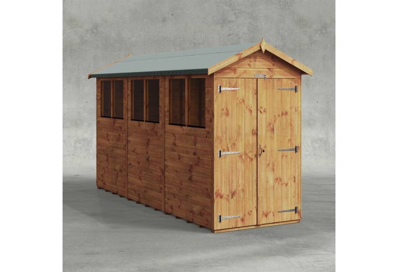 Powersheds Gartenhaus mit Satteldach aus Nut- und Feder Vollholz mit Doppeltür, BxT: 360x120 cm, (Polyester-verstärkte Dachpappe, gehärtetes Glas, hochwertiges Holz), Hochwertiges Holz von Powersheds