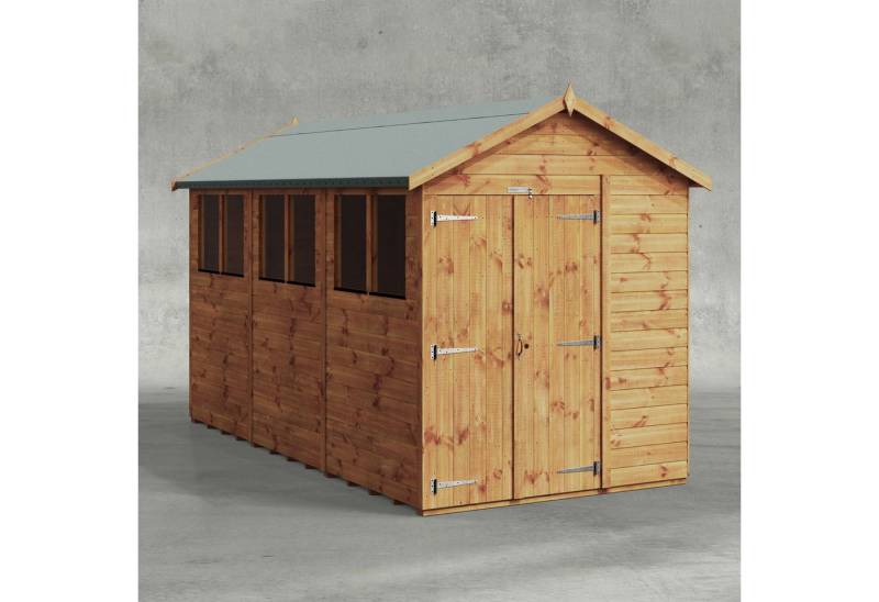 Powersheds Gartenhaus mit Satteldach aus Nut- und Feder Vollholz mit Doppeltür, BxT: 360x180 cm, (Polyester-verstärkte Dachpappe, gehärtetes Glas, hochwertiges Holz), Hochwertiges Holz von Powersheds