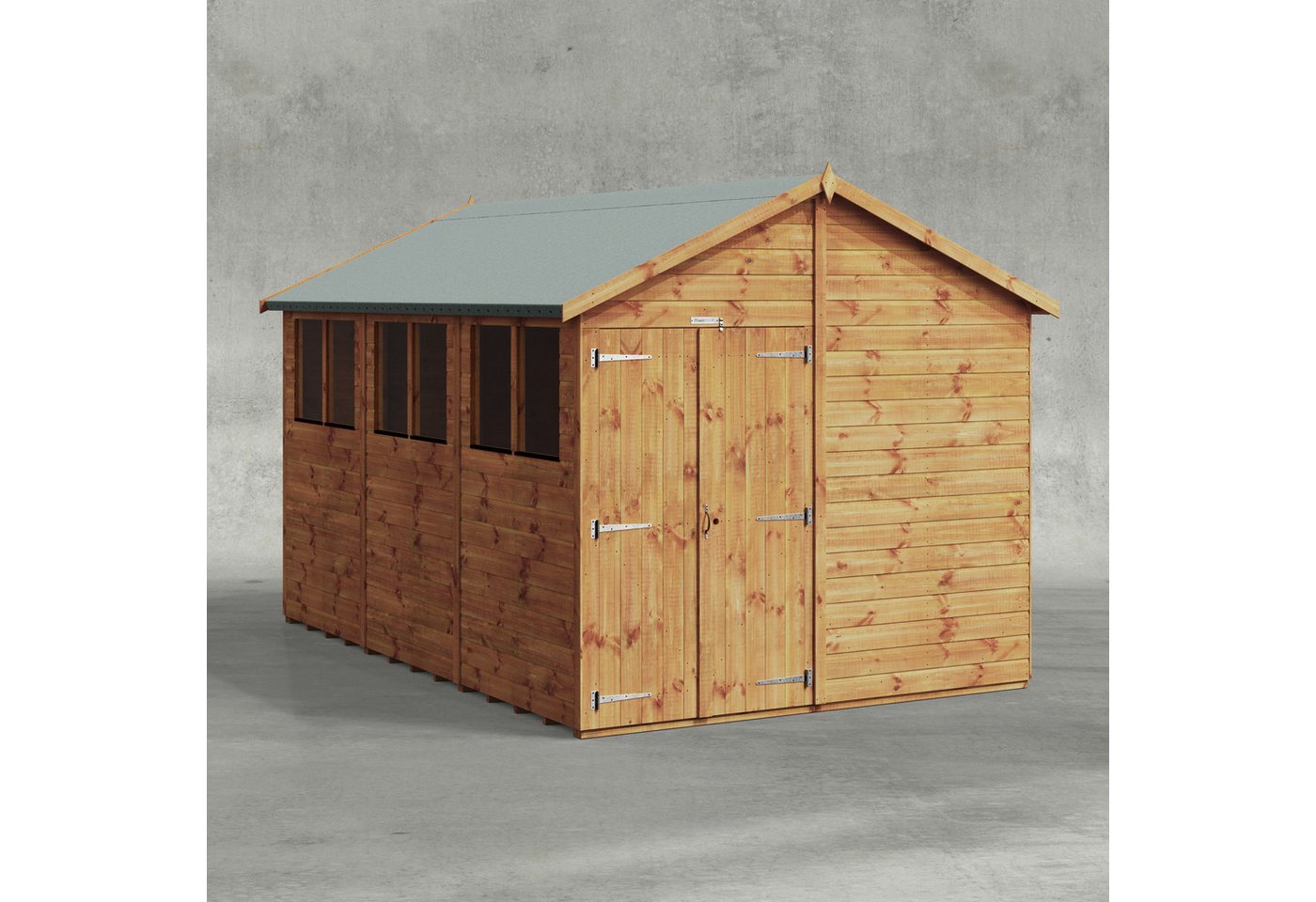 Powersheds Gartenhaus mit Satteldach aus Nut- und Feder Vollholz mit Doppeltür, BxT: 360x240 cm, (Polyester-verstärkte Dachpappe, gehärtetes Glas, hochwertiges Holz), Hochwertiges Holz von Powersheds