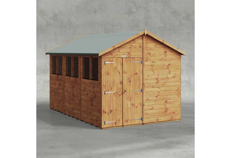 Powersheds Gartenhaus mit Satteldach aus Nut- und Feder Vollholz mit Doppeltür, BxT: 360x240 cm, (Polyester-verstärkte Dachpappe, gehärtetes Glas, hochwertiges Holz), Hochwertiges Holz von Powersheds