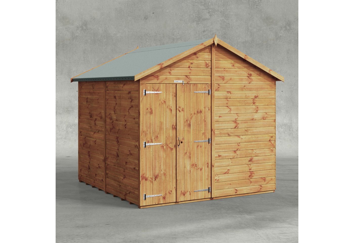 Powersheds Gartenhaus mit Satteldach aus Nut- und Feder Vollholz mit Doppeltür ohne Fenster, BxT: 240x240 cm, (Polyester-verstärkte Dachpappe, gehärtetes Glas, hochwertiges Holz), Hochwertiges Holz von Powersheds