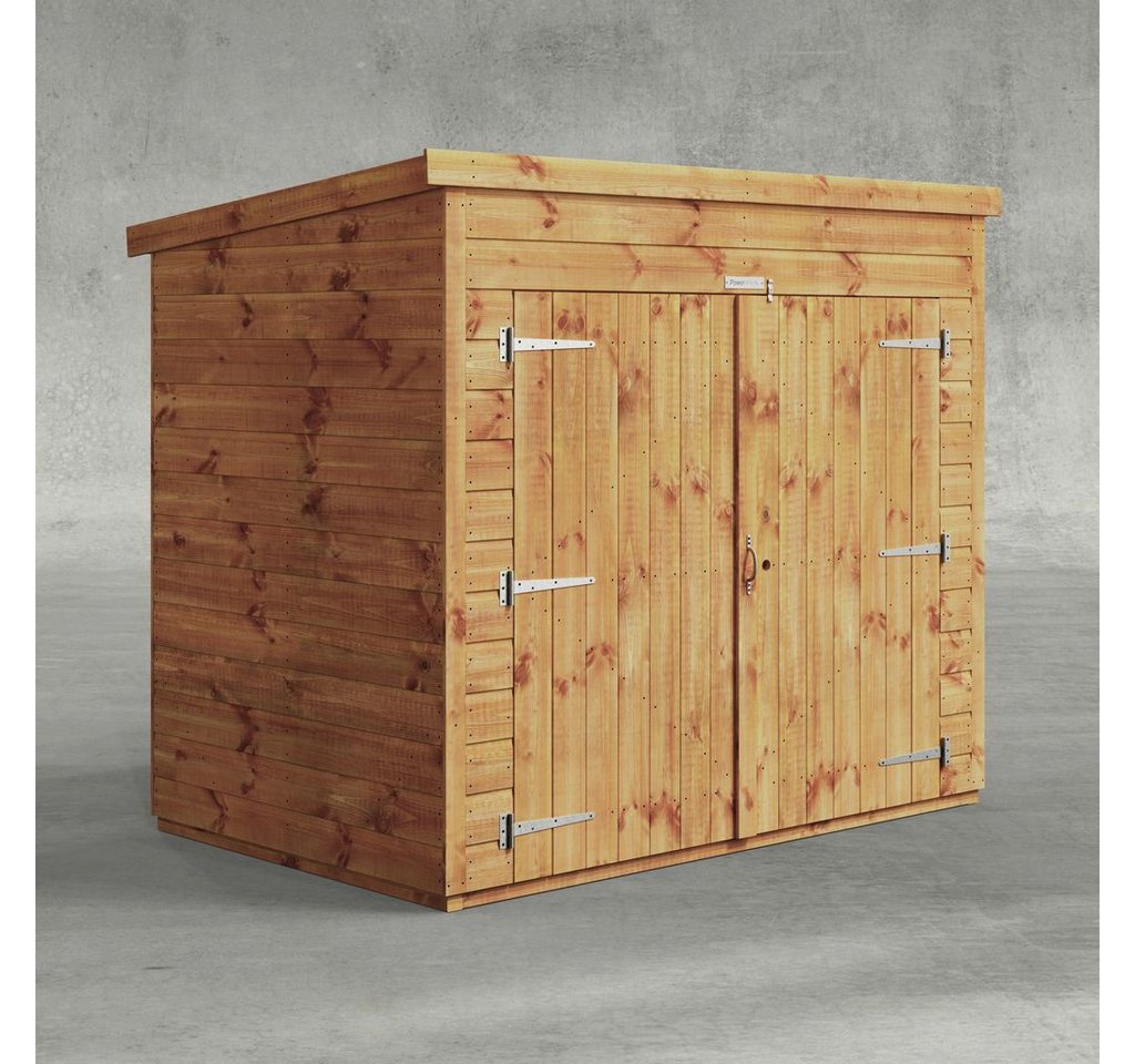 Powersheds Gerätehaus Fahrradschuppen mit Pultdach aus Nut- und Feder Vollholz, BxT: 180x120 cm, (Polyester-verstärkte Dachpappe, gehärtetes Glas, hochwertiges Holz), Hochwertiges Holz von Powersheds