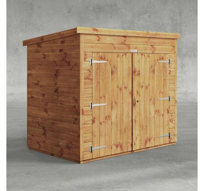 Powersheds Gerätehaus Fahrradschuppen mit Pultdach aus Nut- und Feder Vollholz, BxT: 180x120 cm, (Polyester-verstärkte Dachpappe, gehärtetes Glas, hochwertiges Holz), Hochwertiges Holz von Powersheds