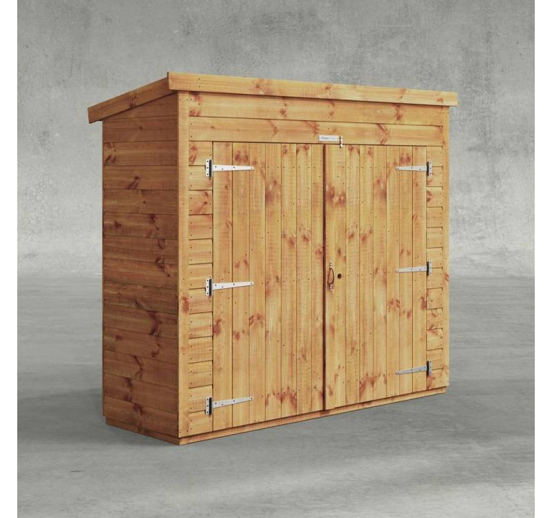 Powersheds Gerätehaus Fahrradschuppen mit Pultdach aus Nut- und Feder Vollholz, BxT: 180x60 cm, (Polyester-verstärkte Dachpappe, gehärtetes Glas, hochwertiges Holz), Hochwertiges Holz von Powersheds