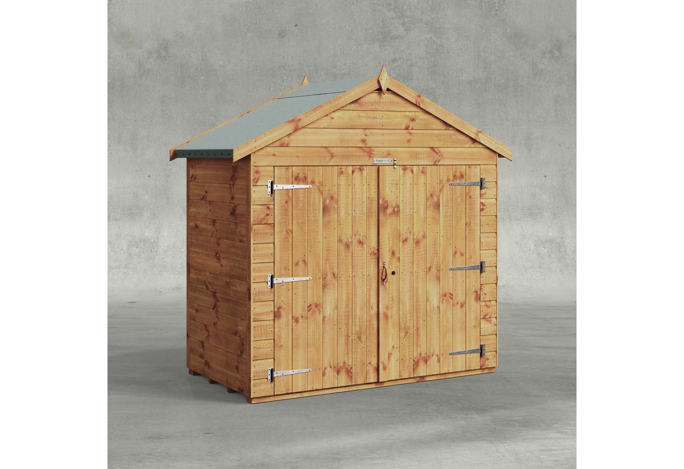 Powersheds Gerätehaus Fahrradschuppen mit Satteldach aus Nut- und Feder Vollholz, BxT: 90x180 cm, (Polyester-verstärkte Dachpappe, gehärtetes Glas, hochwertiges Holz), Hochwertiges Holz von Powersheds