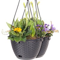 Hängeampel in Rattanoptik, Anthrazit - 2er Set von Powertec Garden
