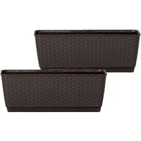 Pflanzkasten Komplettset in Rattanoptik, Dunkelbraun 2er Set von Powertec Garden