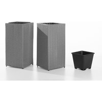Rattan Quader Pflanzkübel - Grau, 2er-Set von Powertec Garden