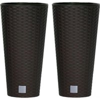 XXL Pflanzsäule Rund inkl. Einsatz "Rattanoptik" - Dunkelbraun - 2er Set von Powertec Garden