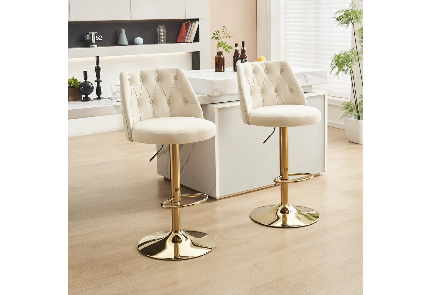 Powerwill Barhocker 2er-Set, mit Fußstütze, drehbar,höhenverstellbar, Moderner Barhocker (360°-schwenkbare Samt Barhocker, 2 St), Er eignet sich für wie Kücheninseln, Theken, Bars, Cafés, Bistros etc von Powerwill