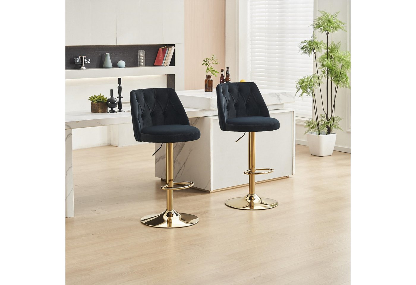 Powerwill Barhocker 2er-Set, mit Fußstütze, drehbar,höhenverstellbar, Moderner Barhocker (360°-schwenkbare Samt Barhocker, 2 St), Er eignet sich für wie Kücheninseln, Theken, Bars, Cafés, Bistros etc von Powerwill