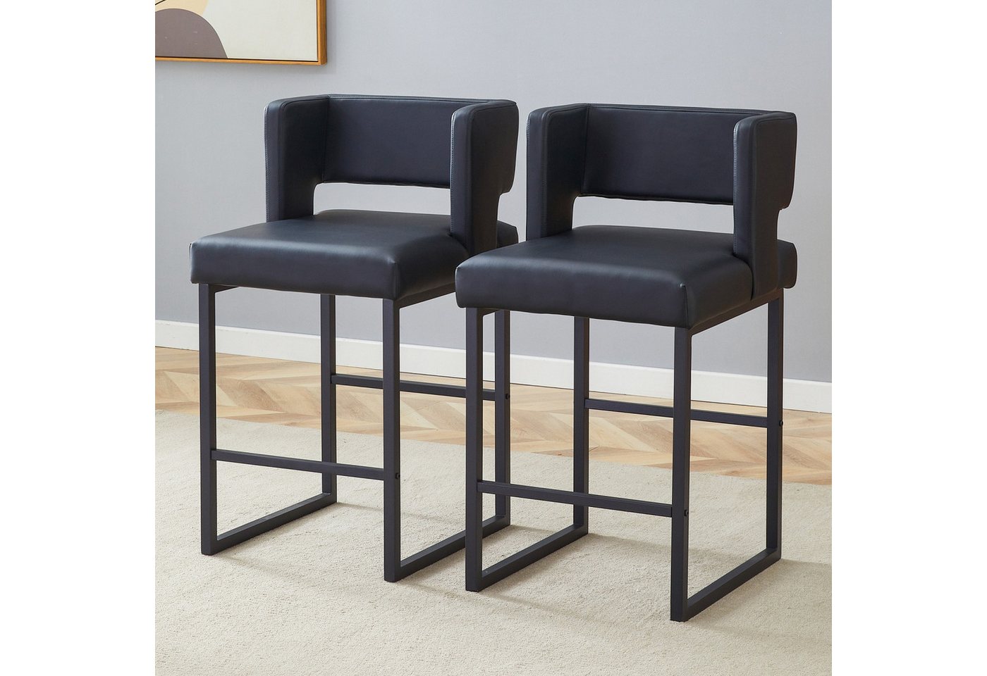 Powerwill Barhocker Mit Rückenlehne,Barstühle 2er Set,Polsterhocker (Barstuhl aus Kunstleder, gepolstert mit Rückenlehne), Küchenstühle,Metallbeine, Geeignet für Bartheken, Küchen, Bars usw von Powerwill
