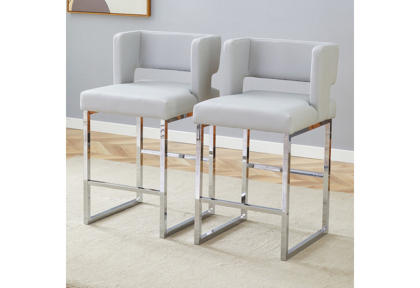 Powerwill Barhocker Mit Rückenlehne,Barstühle 2er Set,Polsterhocker (Barstuhl aus Kunstleder, gepolstert mit Rückenlehne), Küchenstühle,Metallbeine, Geeignet für Bartheken, Küchen, Bars usw von Powerwill