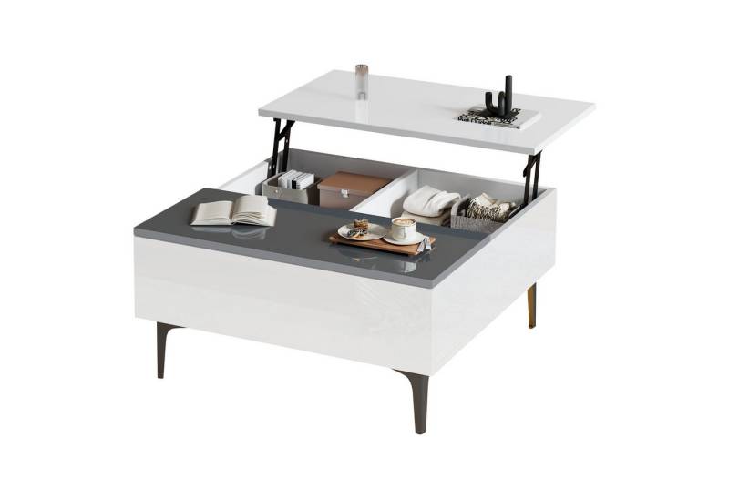 Powerwill Couchtisch Höhenverstellbarer Kaffeetisch mit Verstecktem Stauraum und Ablagen (Set, 1Tisch), Breite 70 cm von Powerwill