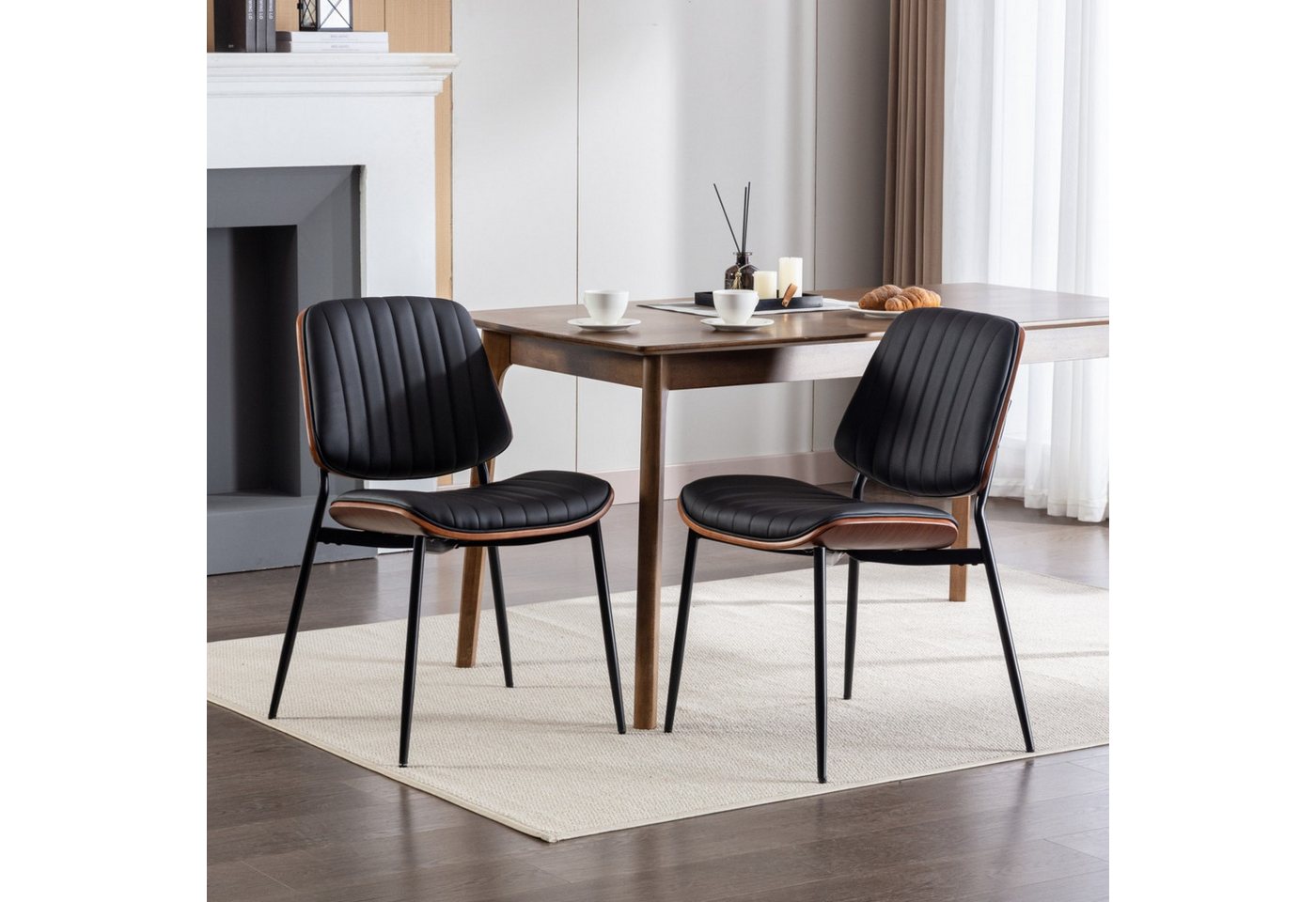 Powerwill Esszimmerstuhl Esszimmerstühle 2er Set Gepolsterte Küchenstühle (Mid-Century Modern Retro, Kunstleder Akzentstühle,Metallbeine, 2 St), gepolsterte Sitzfläche für Esszimmer Küche Wohnzimmer von Powerwill