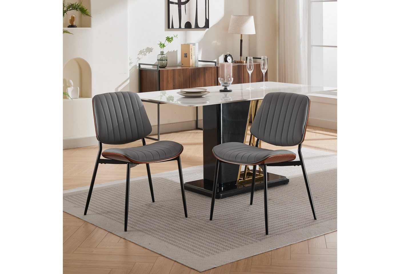Powerwill Esszimmerstuhl Esszimmerstühle 2er Set Gepolsterte Küchenstühle (Mid-Century Modern Retro, Kunstleder Akzentstühle,Metallbeine, 2 St), gepolsterte Sitzfläche für Esszimmer Küche Wohnzimmer von Powerwill