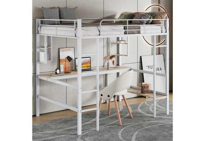 Powerwill Hochbett Kinder Bettgestell, Ohne Matratze Metallbett mit Schreibtisch von Powerwill