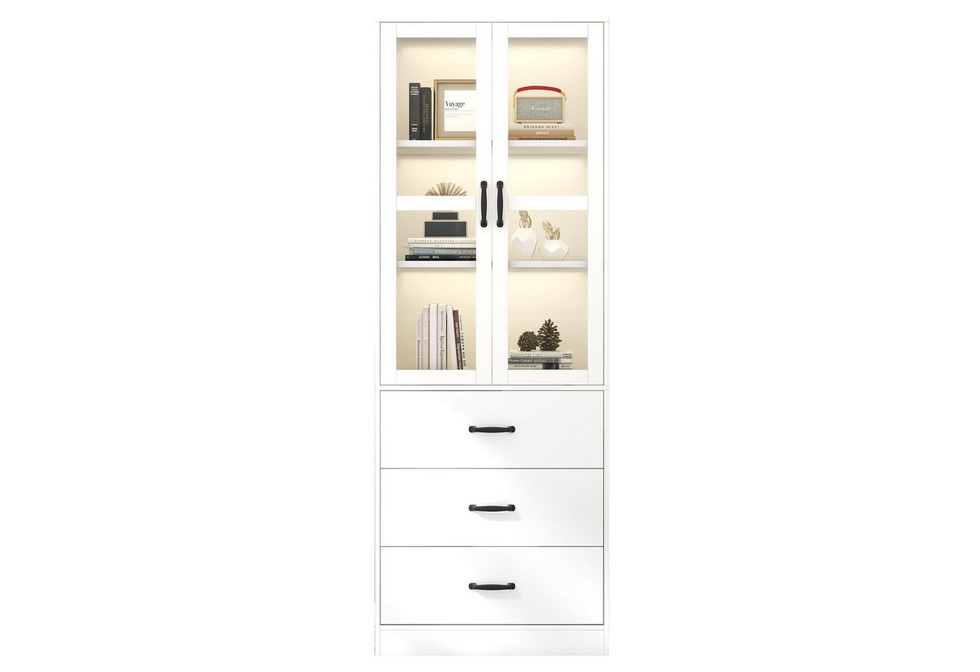 Powerwill Hochschrank Glasvitrine Vitrine mit LED-Beleuchtung mit 3 Schubladen (Set, 1er Set) Breite 60 cm von Powerwill