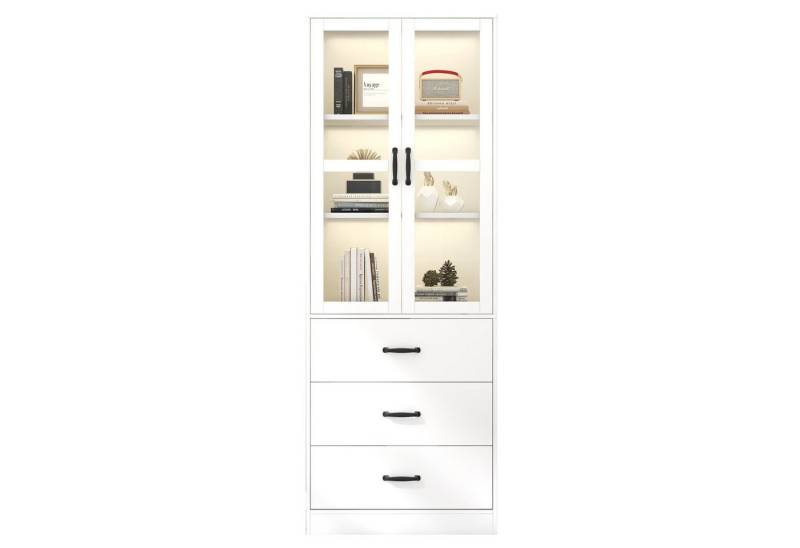 Powerwill Hochschrank Glasvitrine Vitrine mit LED-Beleuchtung mit 3 Schubladen (Set, 1er Set) Breite 60 cm von Powerwill