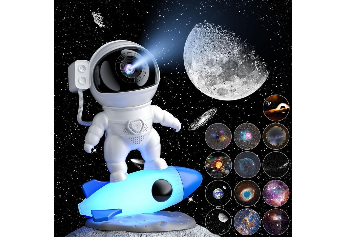 Powerwill LED Nachtlicht Astronaut Sternenhimmel Projektor, Galaxie Projektor mit Nachtlicht, LED wechselbar, Astronaut Sternenhimmel Projektor mit 12 Blatt Film, 360° drehbare Astronaut Projektor Kinder und Erwachsene von Powerwill