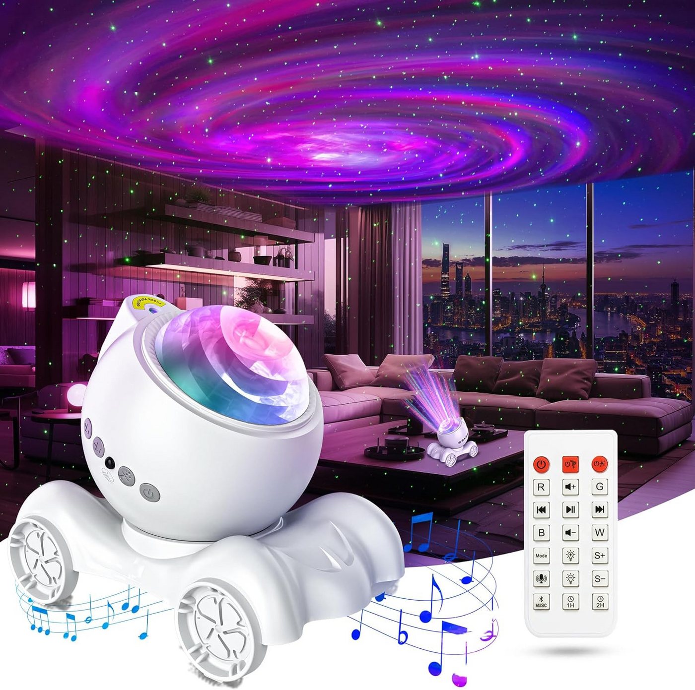 Powerwill LED-Sternenhimmel Galaxie-Projektor, Sternprojektor Nachtlicht, Eingebauter Bluetooth-Lautsprecher, Weißes Rauschen, Timer, Fernbedienung von Powerwill