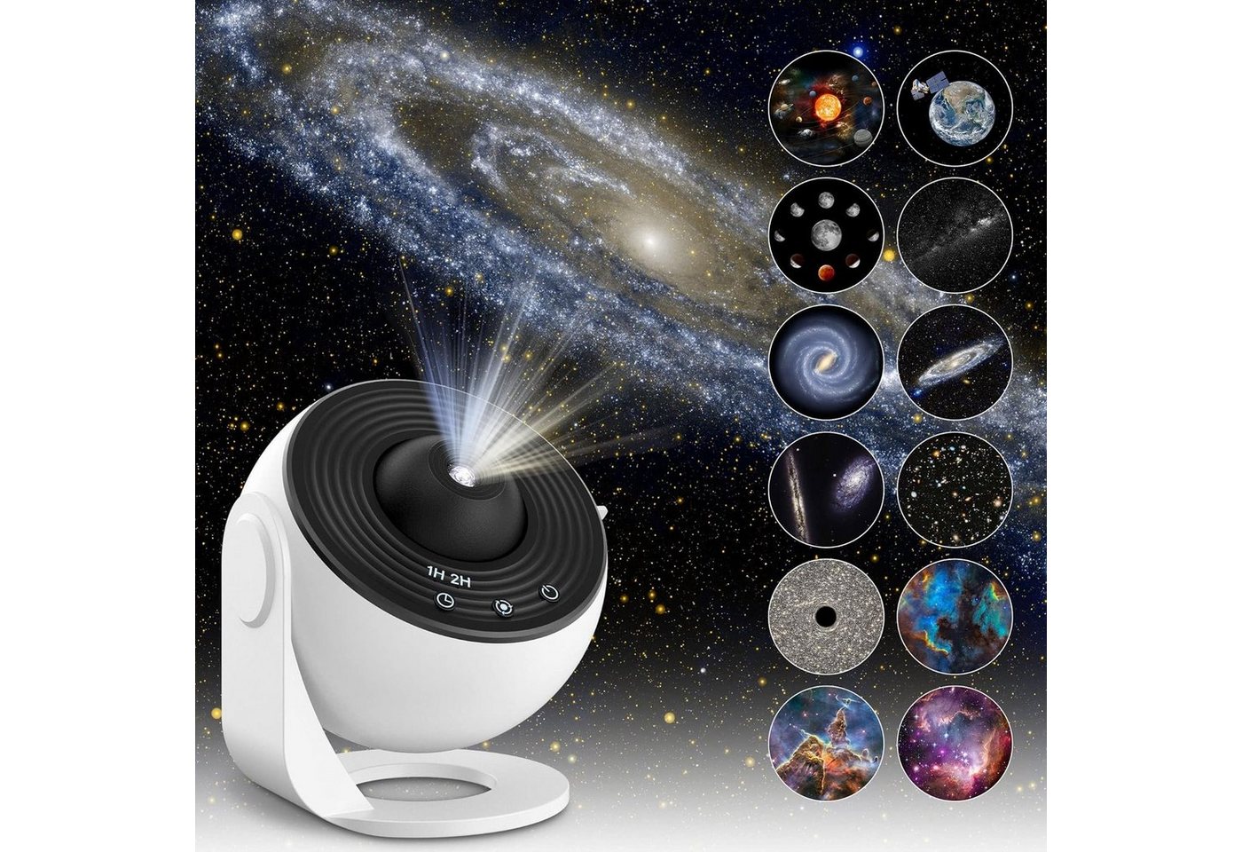 Powerwill LED-Sternenhimmel LED Nachtlicht, 360° drehbare 12 in 1 Planetarium Galaxie Projektor, Deckenprojektion Lampe, LED wechselbar, 12 Planeten Discs Galaxy Projektor Lampe, KinderNachtlicht,USB-Ladung, LED Sternenhimmel Lampe für Kinder Erwachsene/Schlafzimmer/Party/Decke von Powerwill