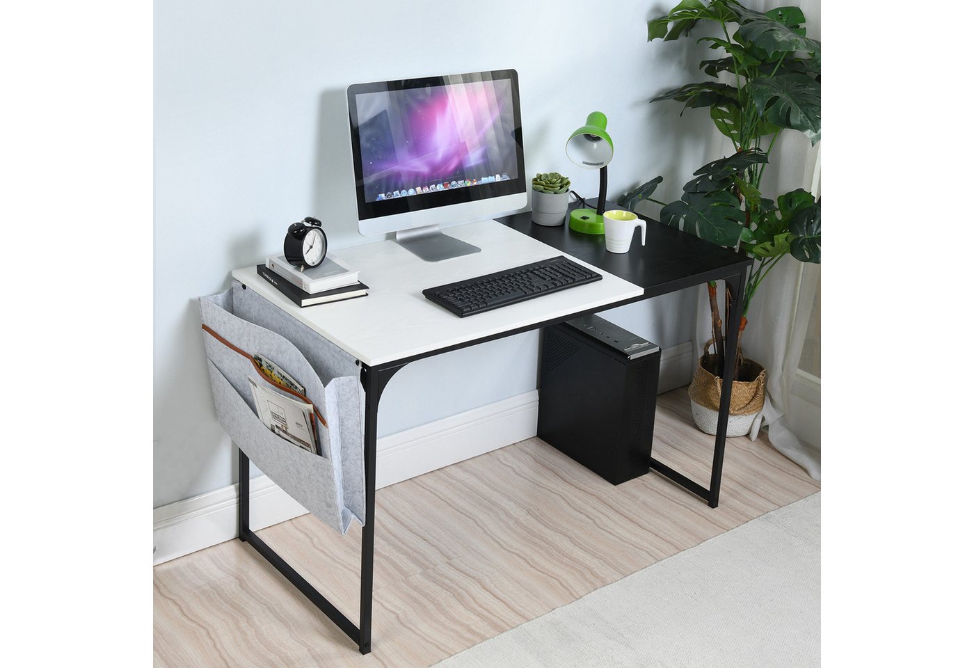 Powerwill Schreibtisch Computertisch mit Aufbewahrungstasche, 120 x 60 x 74 cm, schwarz-weiß, Bürotisch-Spieltisch von Powerwill