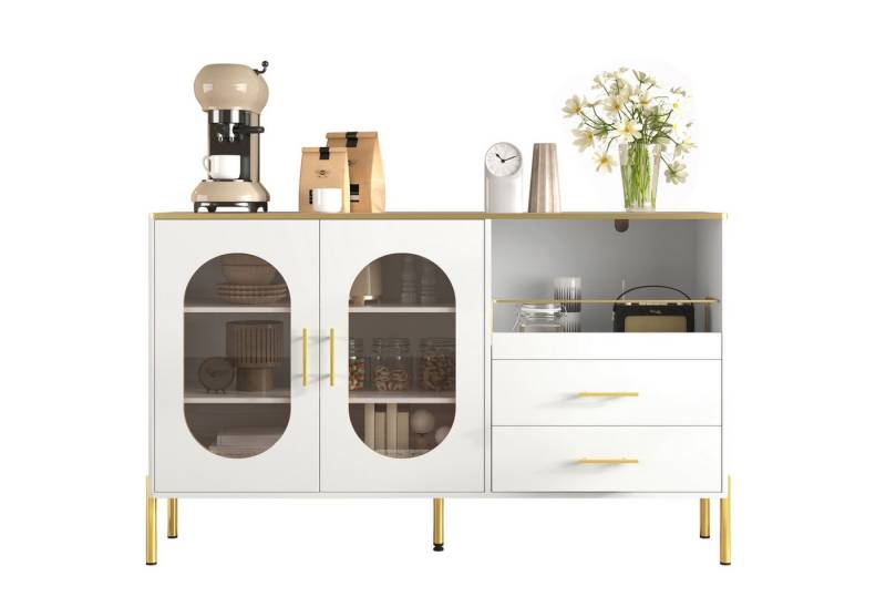 Powerwill Sideboard mit 2 Schubladen und 2 Glastüren (Set, 1 Kommode), Breite 140 cm von Powerwill