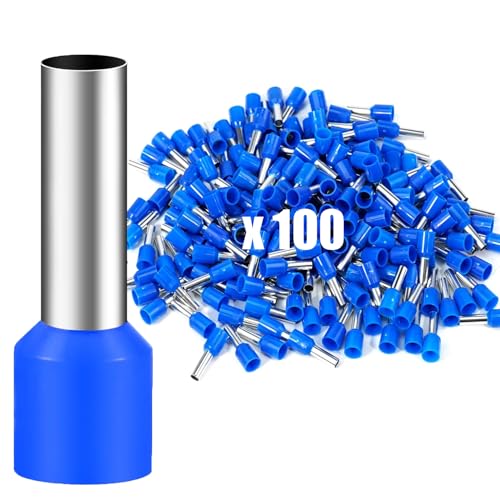 Powice 100 Stück Aderendhülsen set,Aderendhülsen 10mm2 18mm,Teilweise isoliert Aderendhülsen,Kabelendhülsen für Kabelanschluss(Blau) von Powice