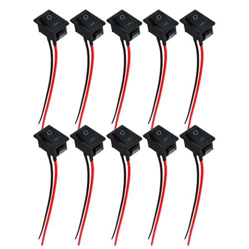 Powice 10X Kippschalter 12V mit Verkabelung,Schiffstyp Selbstsichernder 2Poliger Schalter 12V/24V/6A von Powice