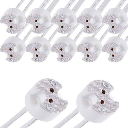 Powice 12P GU5.3 Fassung, Keramik Fassung mit 15cm, 12V-220V 2A max. 100W, Keramik Fassung MR16 Sockel für Halogen/LED-Lampe, LED Spots und Halogen Lampen von Powice