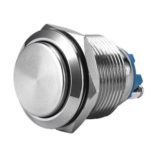Powice 25mm Taster Wasserdicht Selbsthemmend Schalter aus Edelstahl,Druckschalter Drucktaster 5A/12V/24V/110V/230V,Geeignet für Autos, Zündanlagen, Türklingeln (überstehend) von Powice