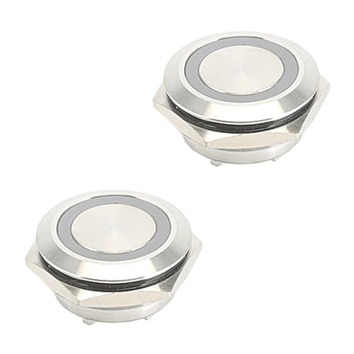 Powice 2X 25mm Taster Wasserdicht Momentaner Schalter Mit Rot LED Licht,Druckschalter Drucktaster 3A/12V/24V/220V,Geeignet für Autos, Zündanlagen, Türklingeln (Flacher Kopf) von Powice