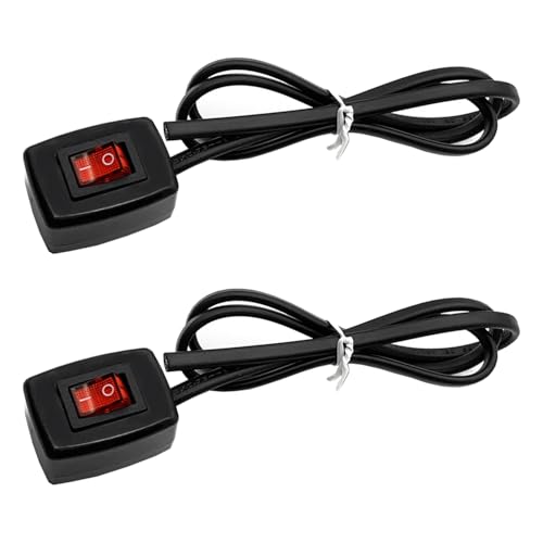 Powice 2X Kippschalter 12V mit Selbstklebender Rückseite, 3A/12 V/24 V Schalter mit 75 cm Kabel, 12 V Kippschalter mit Rot LED Lichtfür die Steuerung der Autolichtelektronik von Powice
