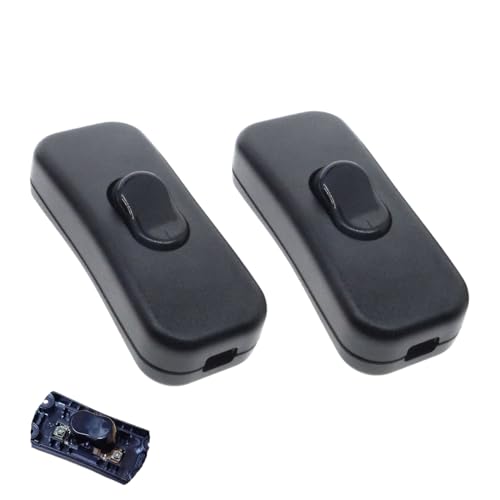 Powice 2X Zwischenschalter,Schnurschalter,Schalter 230v,Kabelschalter,Geeignet für 1 Adrige Netzkabel und Kleingeräte oder Leuchten Kippschalter,Schwarz von Powice