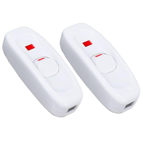 Powice 2X Zwischenschalter mit Rot Kontrollleuchte,10A Schnurschalter,Schalter 230v,Kabelschalter,Geeignet für 2 Adrige Netzkabel und Kleingeräte oder Leuchten Kippschalter,Weiß von Powice