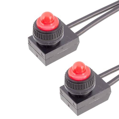 Powice 2XMINI Schalter mit Draht 0-250V/6A,Runder Selbstsichernder 2 Poliger Mikroschalter 12V,Micro Schalter mit Rot Wasserdichter Abdeckung,Drucktaster12V Geeignet für den Einbau in Häusern, Autos von Powice