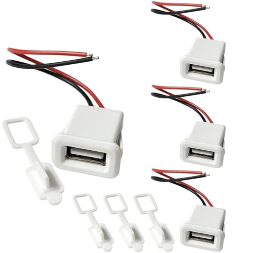 Powice 4Pcs USBA 2.0 Buchse 2A Mit Verlängerungskabel，USB-A-Buchsen mit Wasserdichter Kappe von Powice