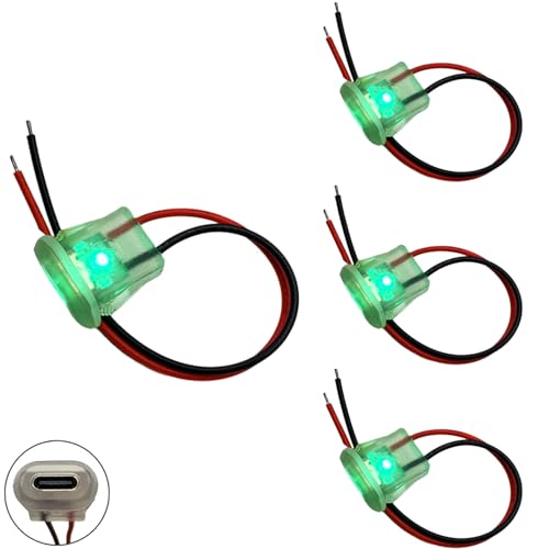 Powice 4X 3A 2 Polige USB-C Buchse Mit grünem LED Licht, USB C Buchse mit Schnappnut Schnalle Mit 2 Kabeln von Powice