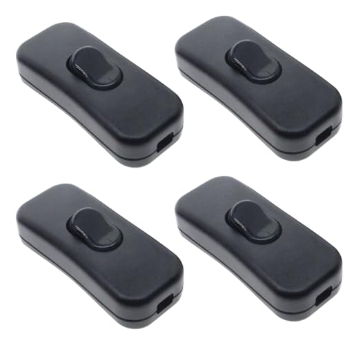 Powice 4X Zwischenschalter,Schnurschalter,Schalter 230v,Kabelschalter,Geeignet für 2 und 3 Adrige Netzkabel und Kleingeräte oder Leuchten Kippschalter,Schwarz von Powice