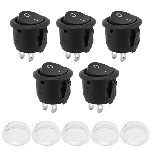 Powice 5X Kippschalter 12V Mit Wasserdichter Abdeckung,Runder Selbstsichernder 2-Poliger Schalter 12V(Schwarz) von Powice