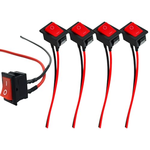 Powice 5X Kippschalter 12V mit Verkabelung,Schiffstyp Selbstsichernder 2Poliger Schalter 12V/24V/6A Rot von Powice