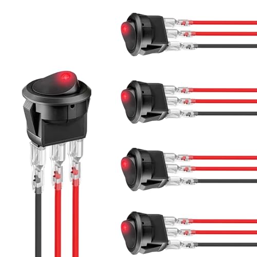 Powice 5X Mitte Glühen Kippschalter mit Verkabelung 12V/10A,Runder Selbstsichernder 3 Poliger Schalter mit Rotem Licht 12V,Schalter12V/230V Geeignet für den Einbau in Häusern und Elektrischen Geräten Powice 5X Mitte Glühen Kippschalter mit Verkabelung 12V/10A,Runder Selbstsichernder 3 Poliger Schalter mit Rotem Licht 12V,Schalter12V/230V Geeignet für den Einbau in Häusern und Elektrischen Geräten von Powice