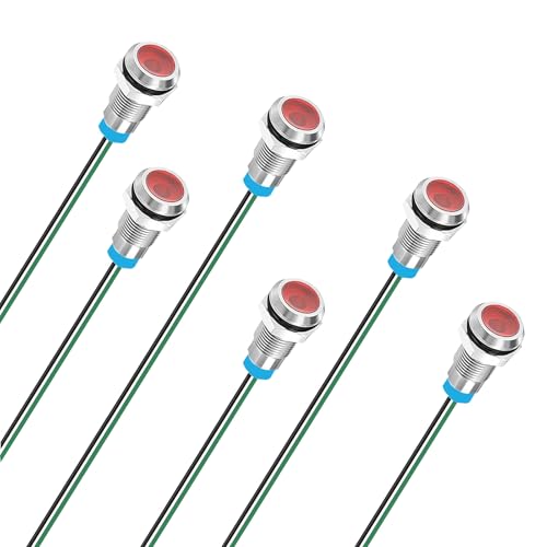 Powice 6 Stück 8mm 230VAC LED Metall Anzeigelampe Wasserdichte Signallampe, IP65 Kontrollleuchte 230V, Wasserdichtes Metallplatten-LED(Rouge) von Powice