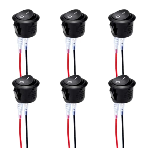 Powice 6 Stück Kippschalter mit Draht 12V/10A,Runder Selbstsichernder 2-Poliger Schalter 12V,Schalter12V10A/230V5A Geeignet für den Einbau in Häusern, Autos und Elektrischen Geräten(Schwarz) von Powice