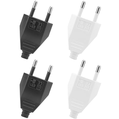 Powice Eurostecker, 4 Stück Schuko Stecker, Stecker 230 V, Eurostecker Flach, Flachstecker, Schuko Stecker Flach (250 V, 2,5 A), Stromstecker für Europa (Weiß + Schwarz) von Powice